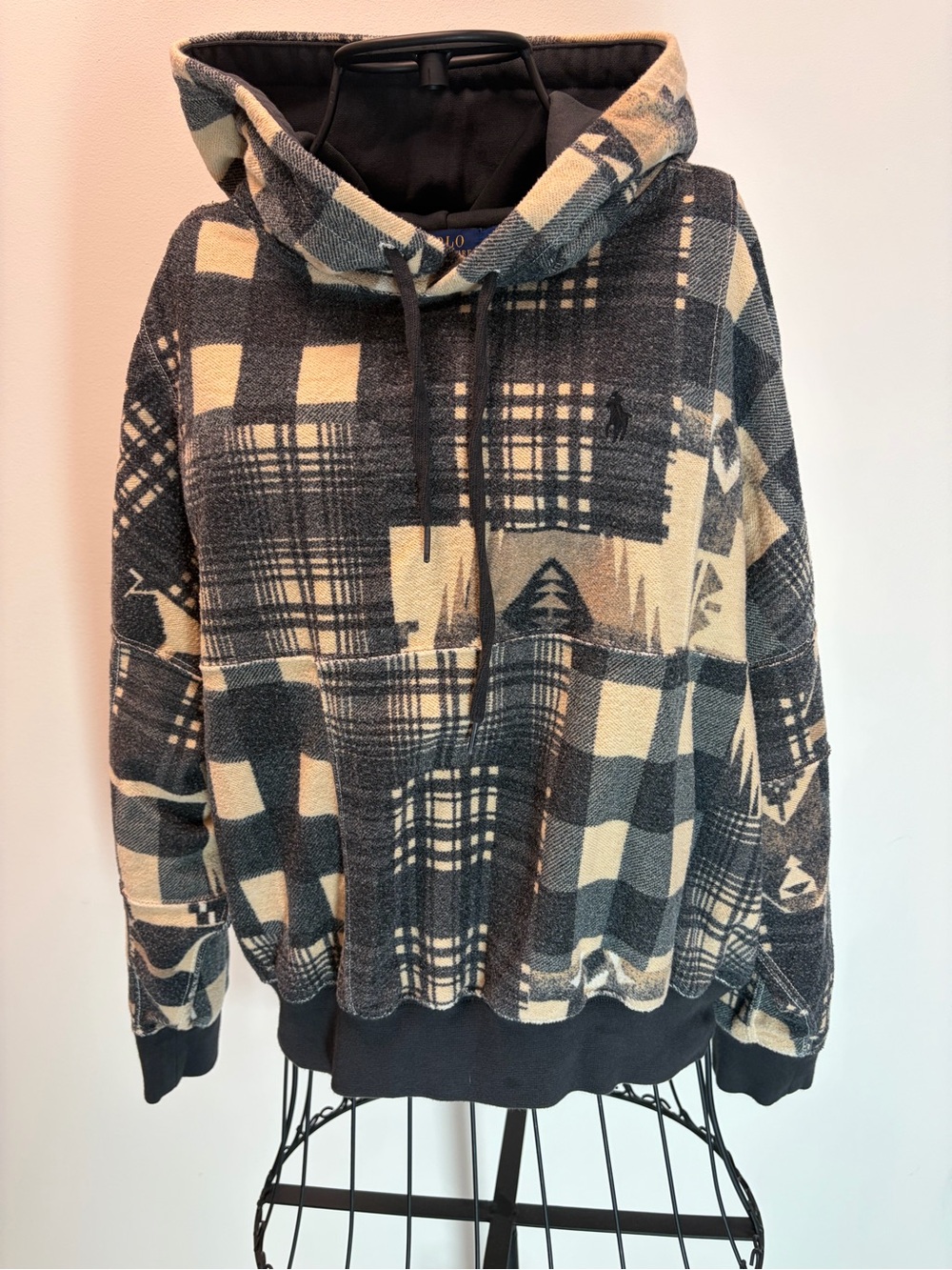 Ralph Lauren Grey and Cream Plaid Pullover Hoodie